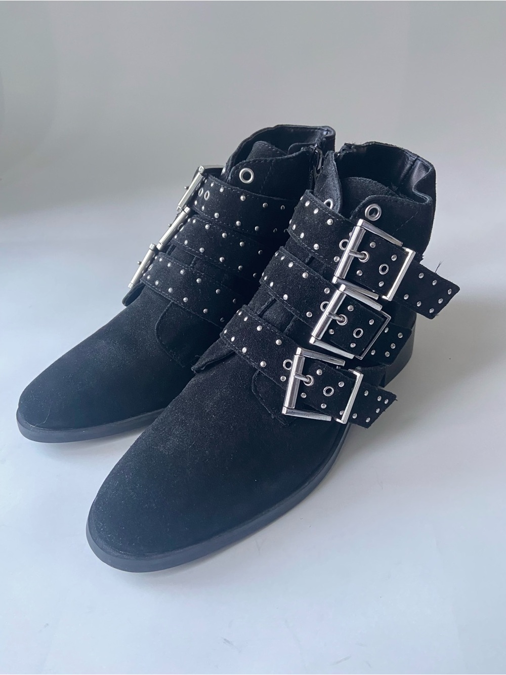 NWT suede Black Women's booties with stud and buckles